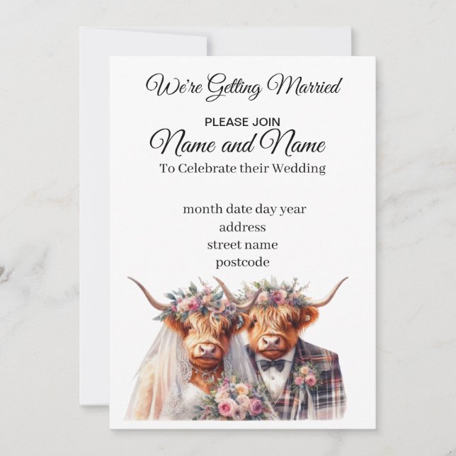 Highland Cow Wedding Invitation (Front)