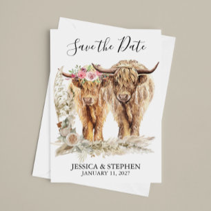 Highland Cow Wedding Watercolor  Save The Date