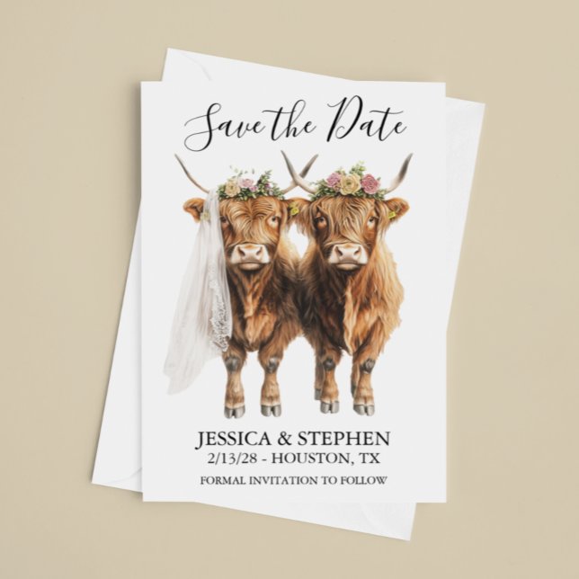 Highland Cow Wedding Watercolor  Save The Date (Creator Uploaded)