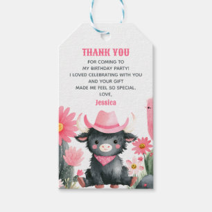 Highland Cow Western Kids Birthday Thank You  Gift Tags