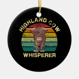 Highland Cow Whisperer Ceramic Ornament