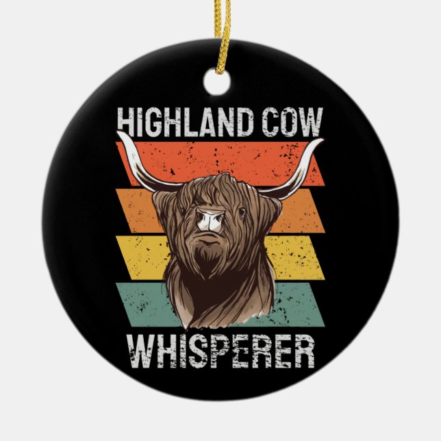 Highland Cow Whisperer Ceramic Ornament (Front)