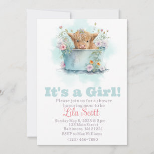 highland cow wildflower baby shower  invitation