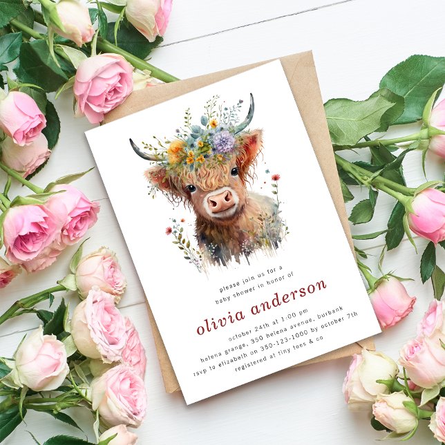 Highland Cow Wildflowers Baby Shower Invitation (Creator Uploaded)