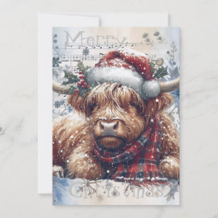 Highland Cow Winter Christmas Watercolor Holiday Card