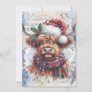 Highland Cow Winter Christmas Watercolor Holiday Card