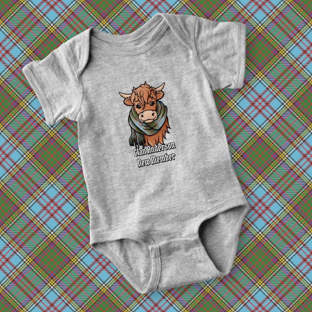 Highland Cow with Anderson Tartan Scarf Baby Bodysuit (Creator Uploaded)