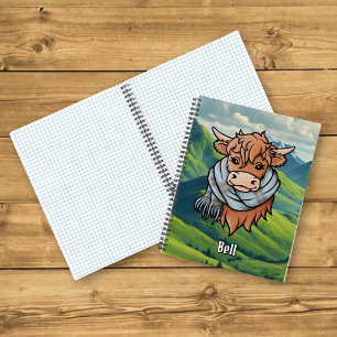 Highland Cow with Bell Tartan Scarf Notebook