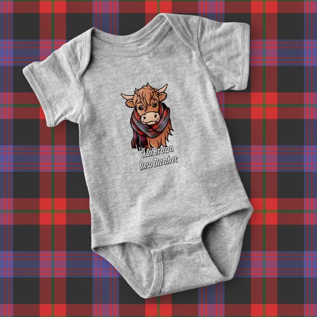 Highland Cow with Brown Tartan Scarf Baby Bodysuit (Creator Uploaded)