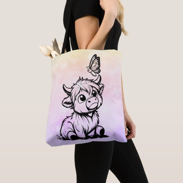 Highland Cow with Butterfly Tote Bag (Close Up)