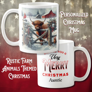 Highland Cow with Cardinal & Chicken Personalised Coffee Mug