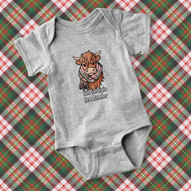 Highland Cow with Carnegie Dress Tartan Scarf Baby Bodysuit (Creator Uploaded)
