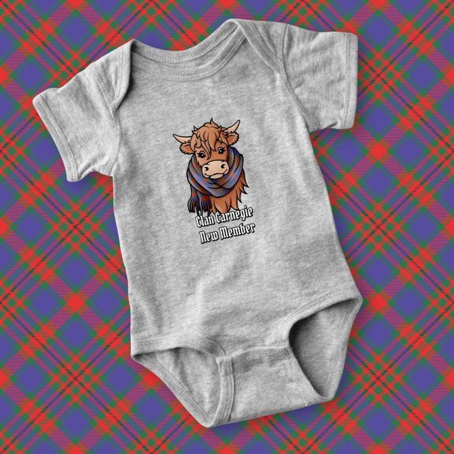 Highland Cow with Carnegie Tartan Scarf Baby Bodysuit (Creator Uploaded)