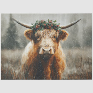 Highland Cow With Christmas Wreath Crown Tissue Paper