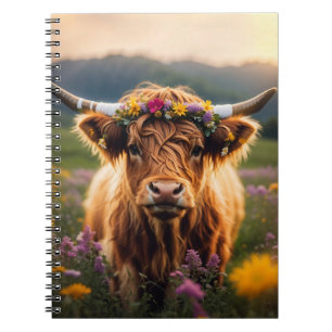 Highland Cow With Colourful Flower Crown Notebook