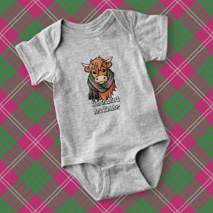 Highland Cow with Crawford Tartan Scarf Baby Bodysuit
