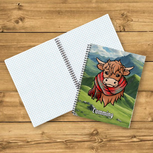 Highland Cow with Cumming Tartan Scarf Notebook