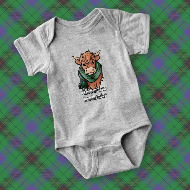 Highland Cow with Davidson Tartan Scarf Baby Bodysuit (Creator Uploaded)
