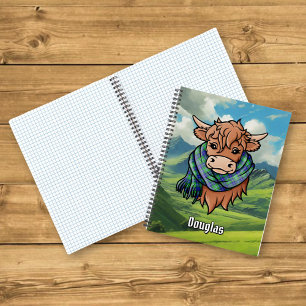 Highland Cow with Douglas Tartan Scarf Notebook