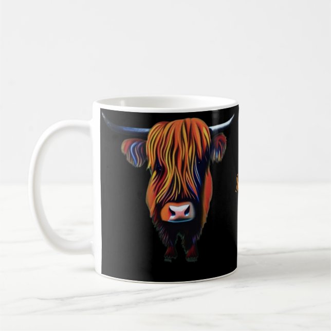 Highland cow with editable name coffee mug (Left)