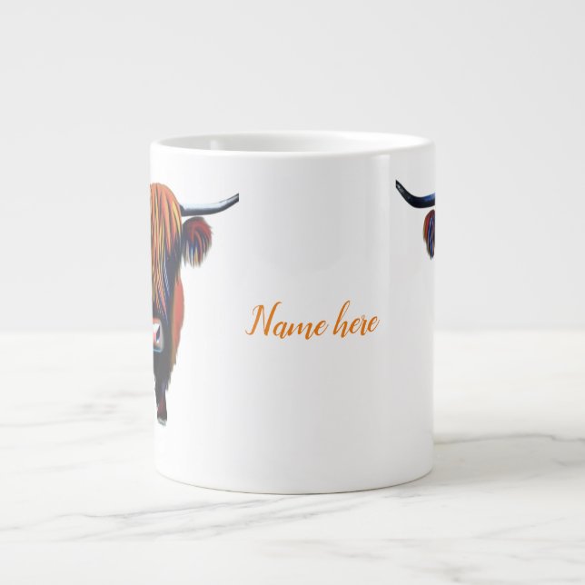 Highland cow with editable name large coffee mug (Front)
