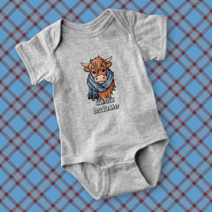 Highland Cow with Elliot Ancient Tartan Scarf Baby Bodysuit