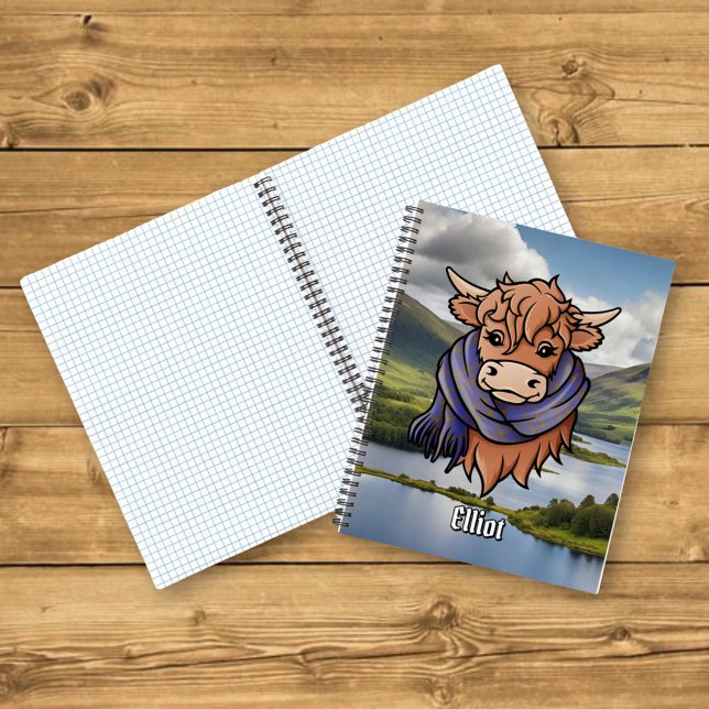 Highland Cow with Elliot Modern Tartan Scarf Notebook (Creator Uploaded)