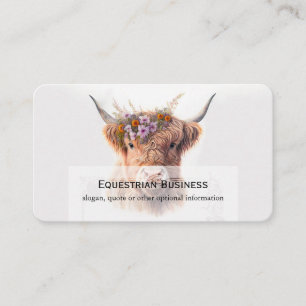 Highland Cow with Floral Crown Watercolor Illustra Business Card