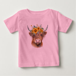 Highland Cow With Flowers Baby T-Shirt