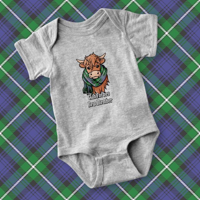 Highland Cow with Forbes Tartan Scarf Baby Bodysuit (Creator Uploaded)
