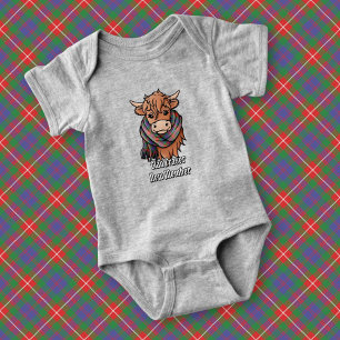 Highland Cow with Fraser of Lovat Tartan Scarf Baby Bodysuit