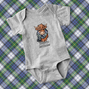 Highland Cow with Gordon Dress Tartan Scarf Baby Bodysuit