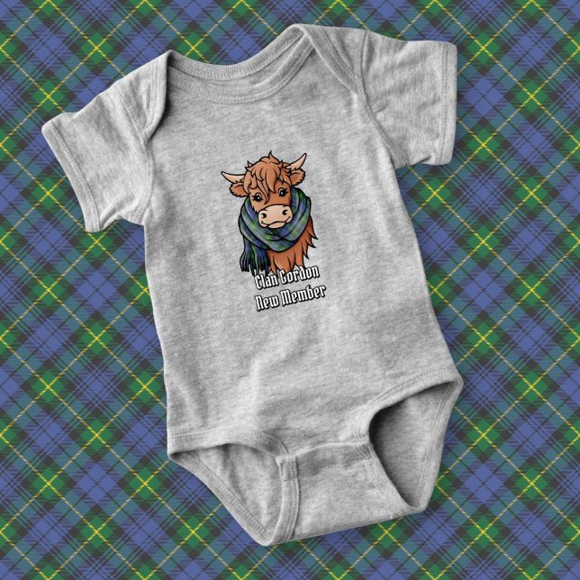 Highland Cow with Gordon Tartan Scarf Baby Bodysuit (Creator Uploaded)
