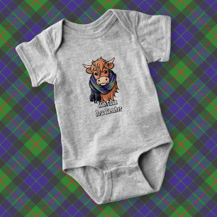 Highland Cow with Gunn Tartan Scarf Baby Bodysuit