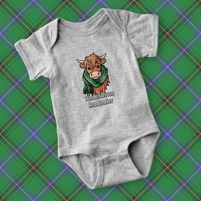 Highland Cow with Henderson Tartan Scarf Baby Bodysuit (Creator Uploaded)