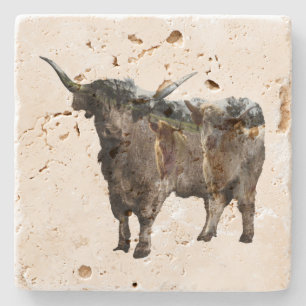 Highland Cow With Inverted Cows Image, Stone Coaster