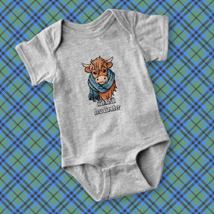 Highland Cow with Keith Tartan Scarf Baby Bodysuit