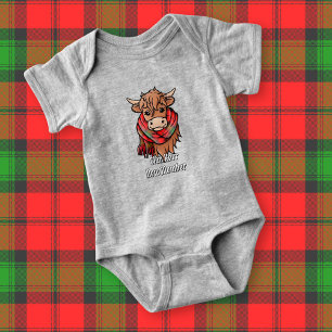 Highland Cow with Kerr Tartan Scarf Baby Bodysuit