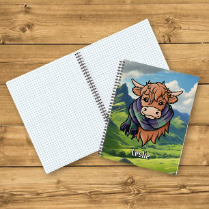 Highland Cow with Leslie Hunting Tartan Scarf Notebook