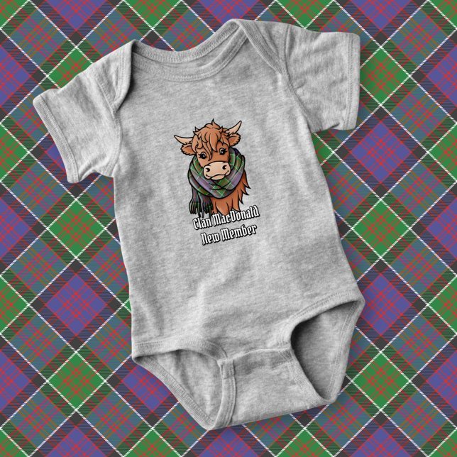 Highland Cow with MacDonald of Clanranald Scarf Baby Bodysuit (Creator Uploaded)
