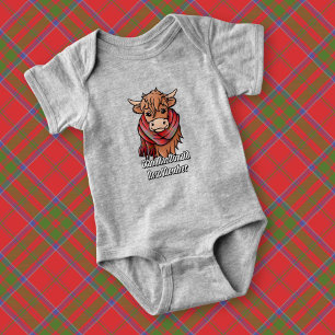Highland Cow with MacDonald of Keppoch Scarf Baby Bodysuit