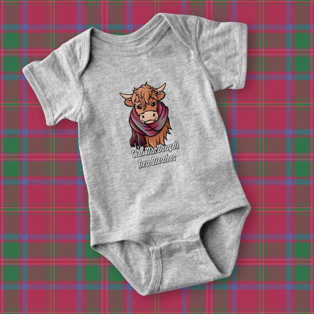Highland Cow with MacDougall Tartan Scarf Baby Bodysuit (Creator Uploaded)