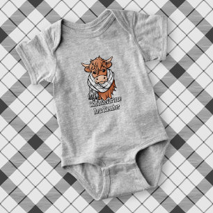 Highland Cow with MacFarlane Black and White Scarf Baby Bodysuit