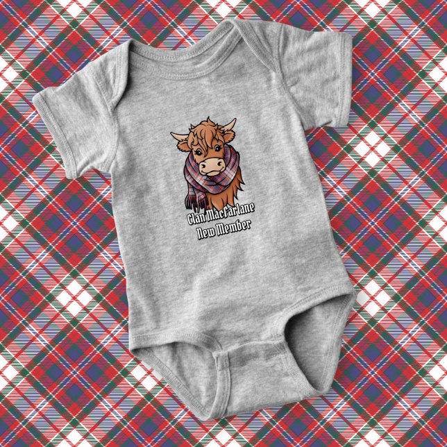 Highland Cow with MacFarlane Dress Tartan Scarf Baby Bodysuit (Creator Uploaded)