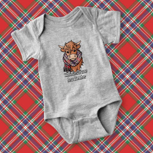 Highland Cow with MacFarlane Red Tartan Scarf Baby Bodysuit
