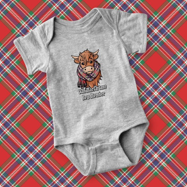 Highland Cow with MacFarlane Red Tartan Scarf Baby Bodysuit (Creator Uploaded)