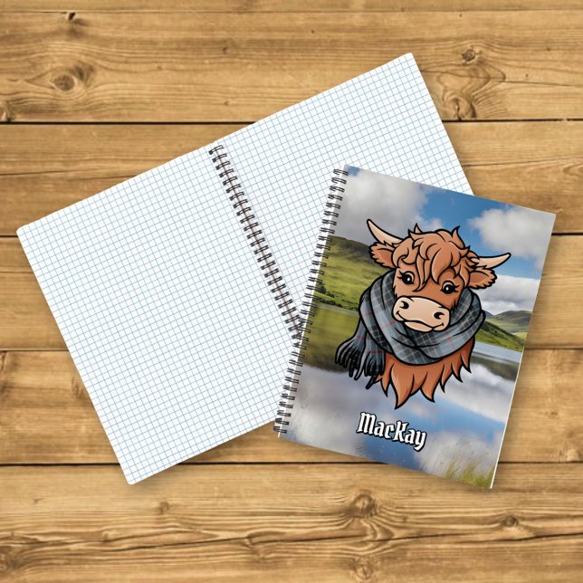 Highland Cow with MacKay Blue Tartan Scarf Notebook (Creator Uploaded)
