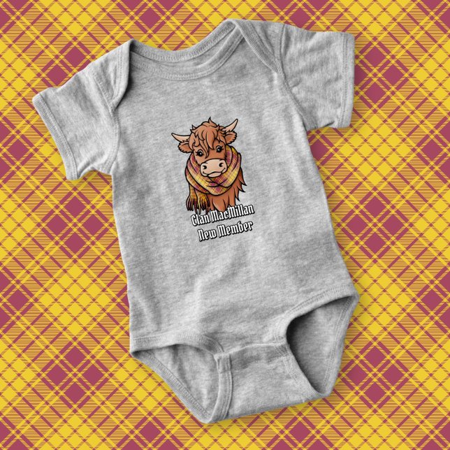 Highland Cow with MacMillan Dress Tartan Scarf Baby Bodysuit (Creator Uploaded)