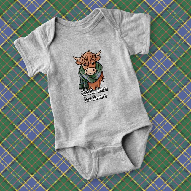 Highland Cow with MacMillan Hunting Tartan Scarf Baby Bodysuit (Creator Uploaded)