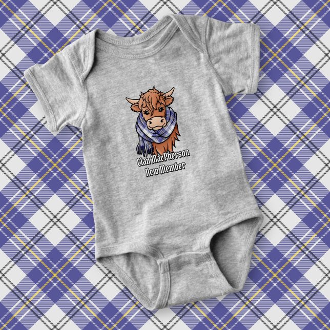 Highland Cow with MacPherson Blue Dress Scarf Baby Bodysuit (Creator Uploaded)